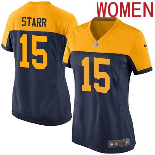 Cheap Women Green Bay Packers 15 Bart Starr Navy Blue Nike Alternate Game NFL Jersey